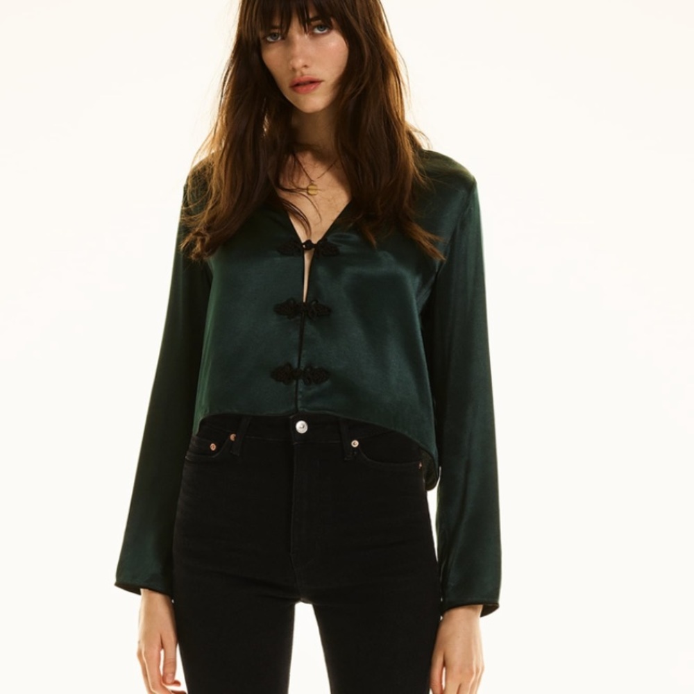 Zara Satin effect toggle blouse